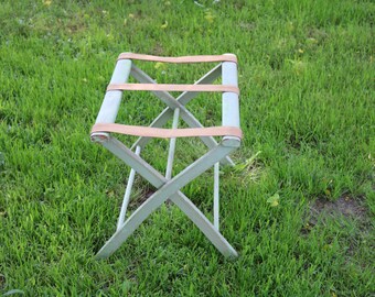 Vintage Folding LUGGAGE RACK for your Bed and Breakfast Retro Canvas and Wood Suitcase Rack 1950s 60s