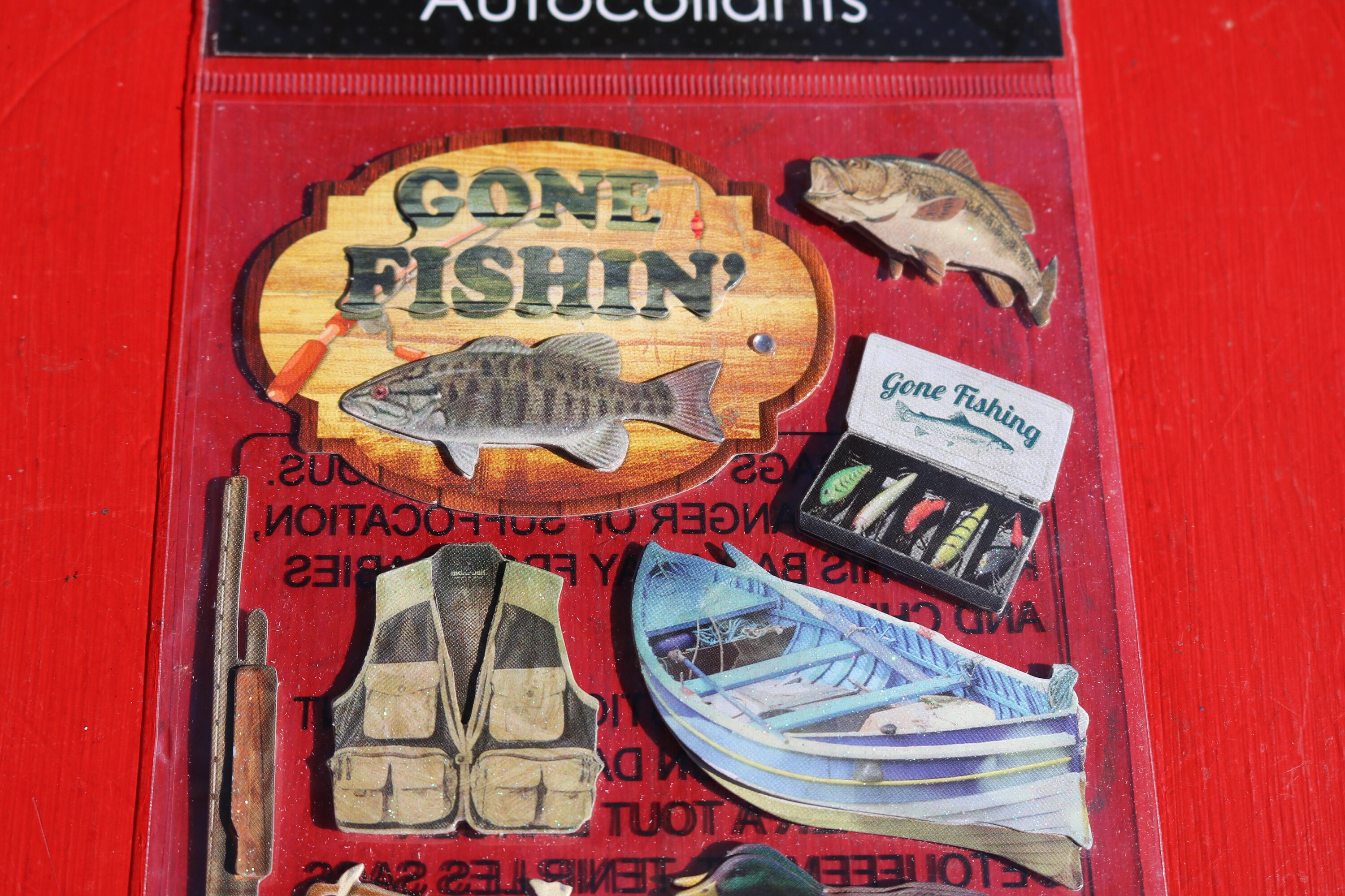 Packet of Ten HUNTING and FISHING STICKERS Edged With Glitter Deer Vest  Duck Lure Box Base and More 