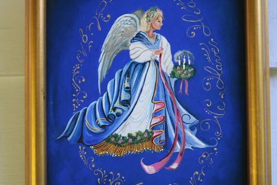 70年代のアート＆クラフト クリスマスエンジェル 額入り絵画 天使の声