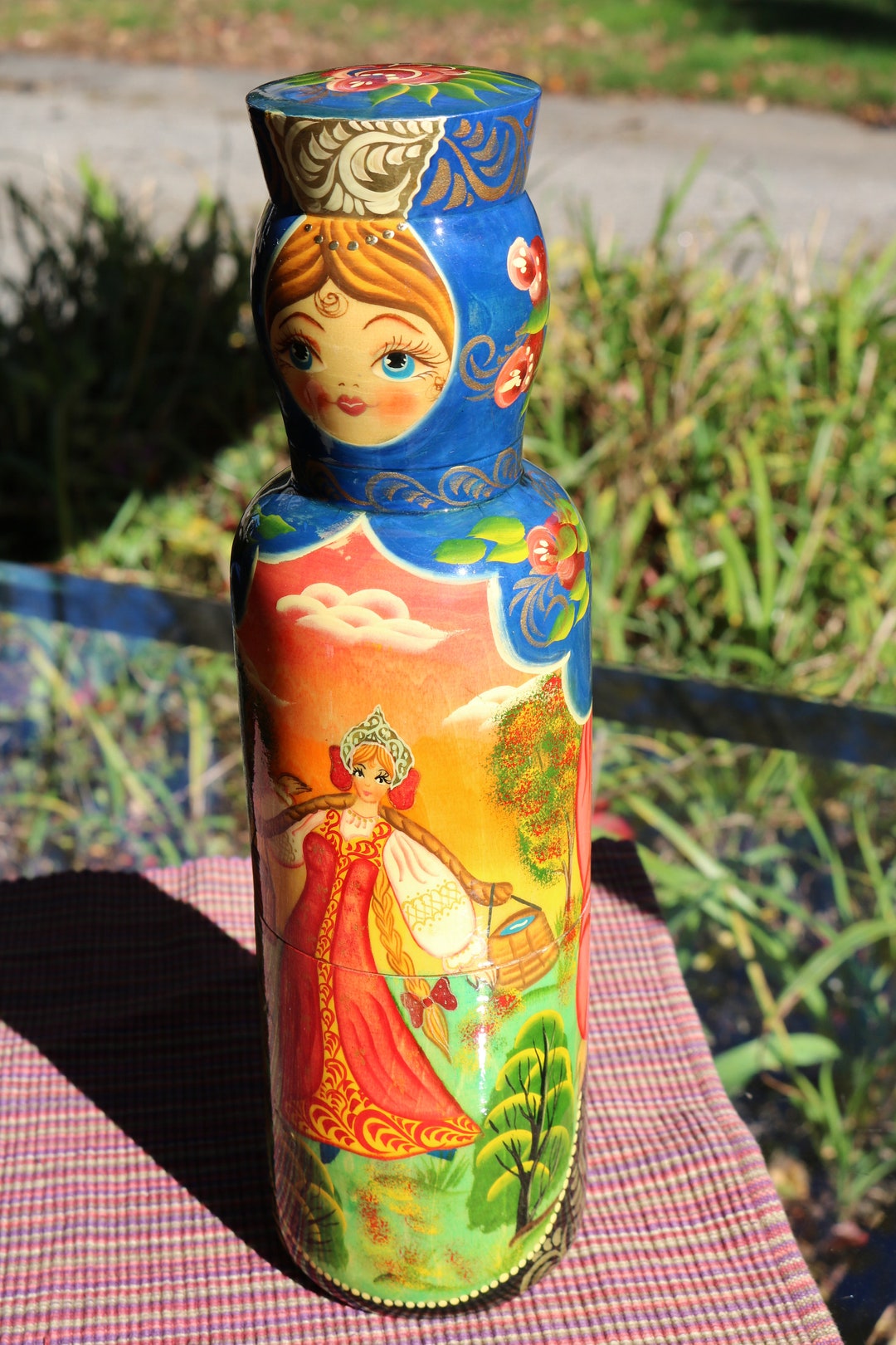 80s Russian Matryoshka Wooden Doll Two Piece Hand Painted With Protective Varnish Etsy