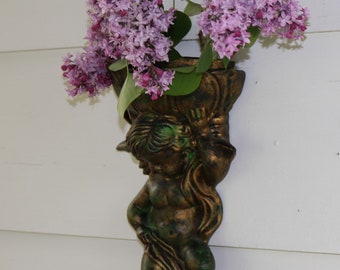 50s 60s Indoor Outdoor ANGEL Cherub HANGING PLANTER Sconce Hong Kong