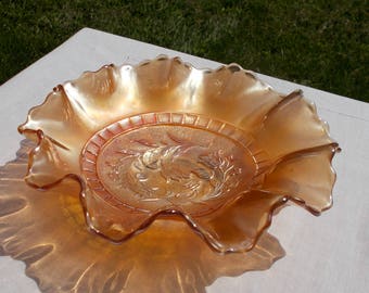 1910&#39;s DUGAN Pale Marigold WINDFLOWER Fluted BOWL Carnival Glass