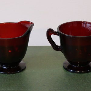 50s 60s RUBY RED GLASS Open Sugar and Creamer