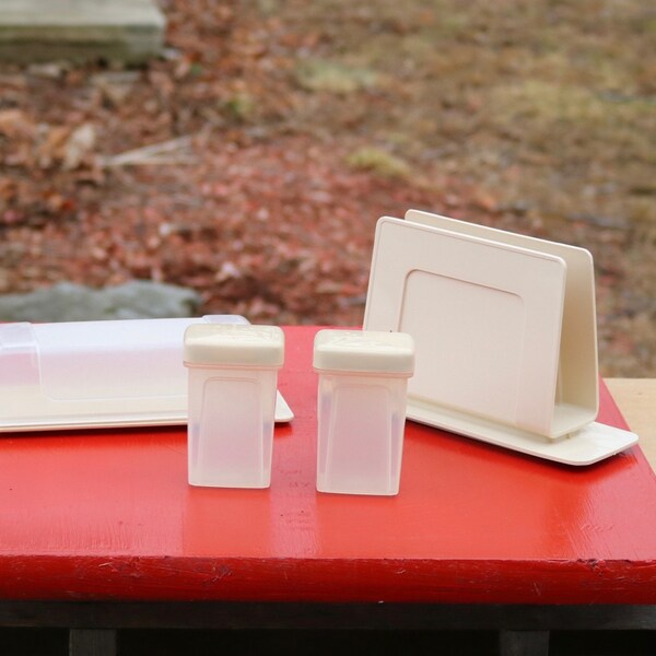 Plastic PICNIC WARE by STERILITE Knapkin Holder Salt and Pepper and Butter Dish for your Porch or Picnic