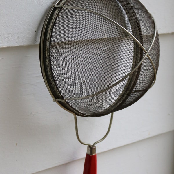 50s Kitchen SIFTER with Red Wooden Handle Baking Cooking Large