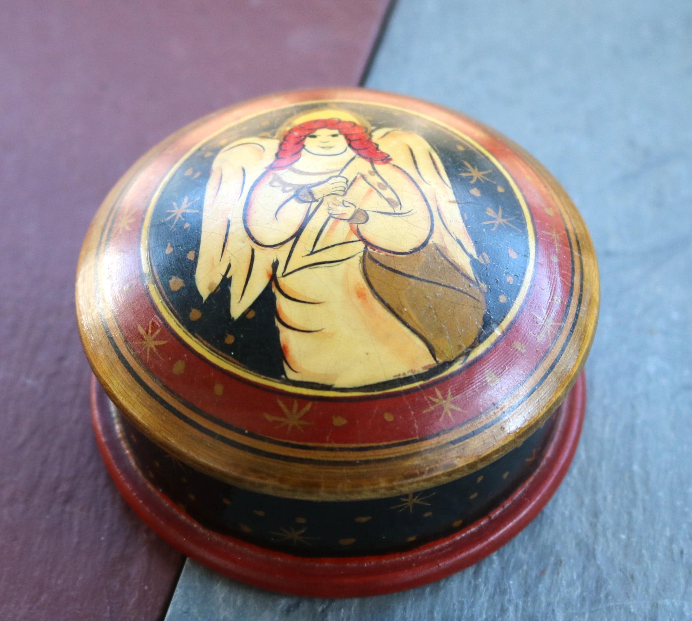 90s Wooden ANGEL BOX Red & Navy Blue Stars Domed Lid - Etsy