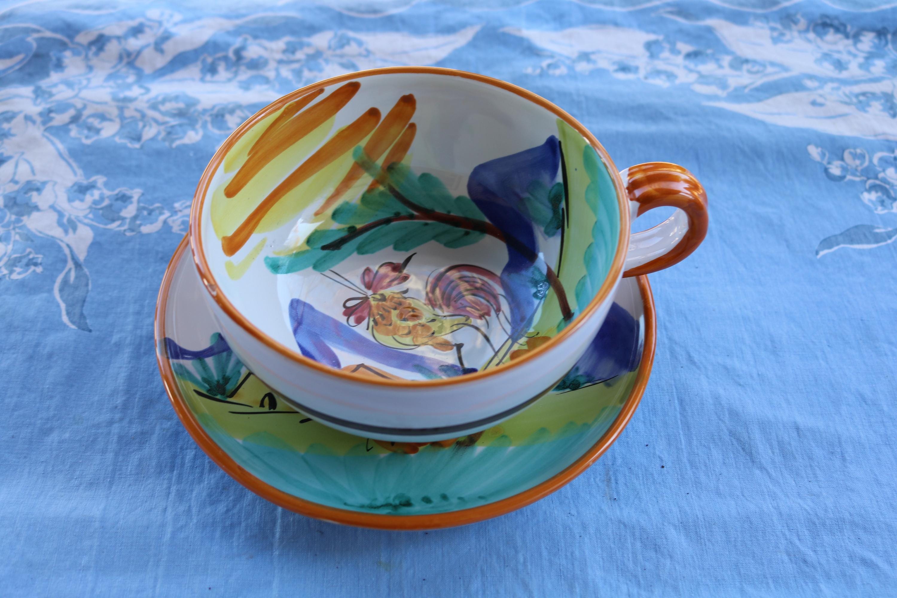 80er Set Italienische Keramik Hahn Bunt Müsli Suppe Suppe Teller Set Handbemalt Terra Cotta