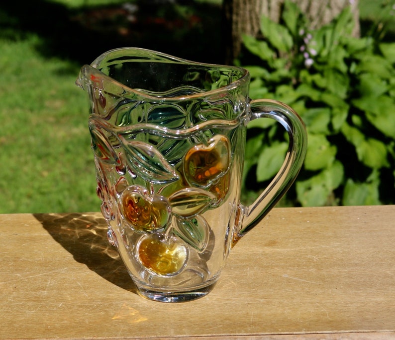 AWESOME Fruit Themed Glass Pitcher With Pears Grapes and Etsy