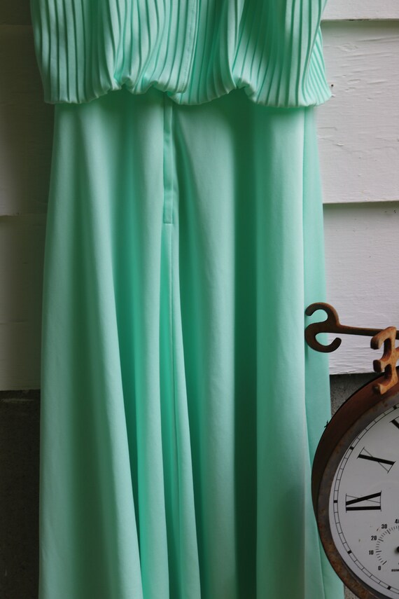 70s Spaghetti Strap Mint Green DRESS Accordion Pl… - image 4