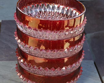 Juego de 4 cuencos de vidrio Indiana Glass de MCM con diseño Diamond Point Red Flash y color rojo rubí.