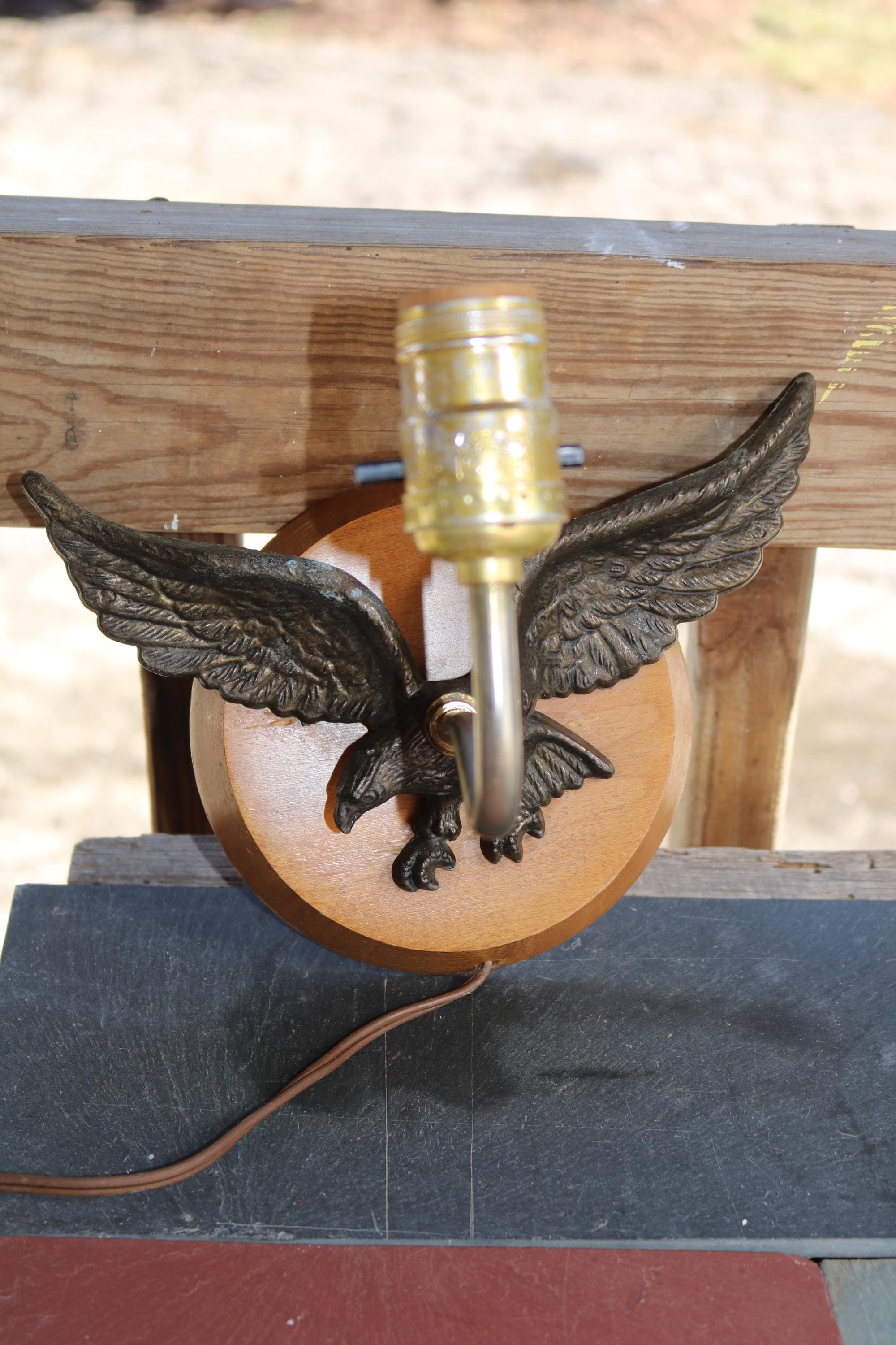 70s Brass Federal American Eagle and Wooden Wall Light Sconce - Etsy