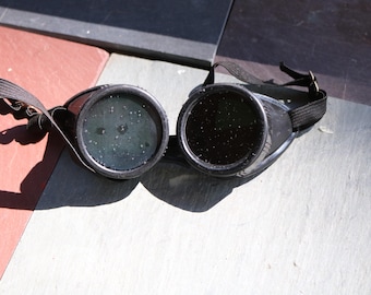 Gafas de soldar Steampunk de los años 50 con cristal negro oscuro para reutilizar.