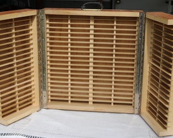 50s 60s Handcrafted Wooden SPECIMEN BOX 3-Fold Heavy Construct for REPURPOSE holds 160 pieces Science Nature Slides