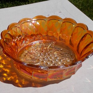 Carnival Glass Marigold Bowl Diamond and Grape Pattern Centerpiece