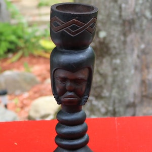 40s Carved Wooden Vessel Ceremonial African Warrior and Traditional Band Design Double Faced