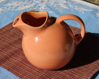 50s California FRANCISCAN WARE Ball PITCHER in Salmon Pinkish-Orange with Ice Guard