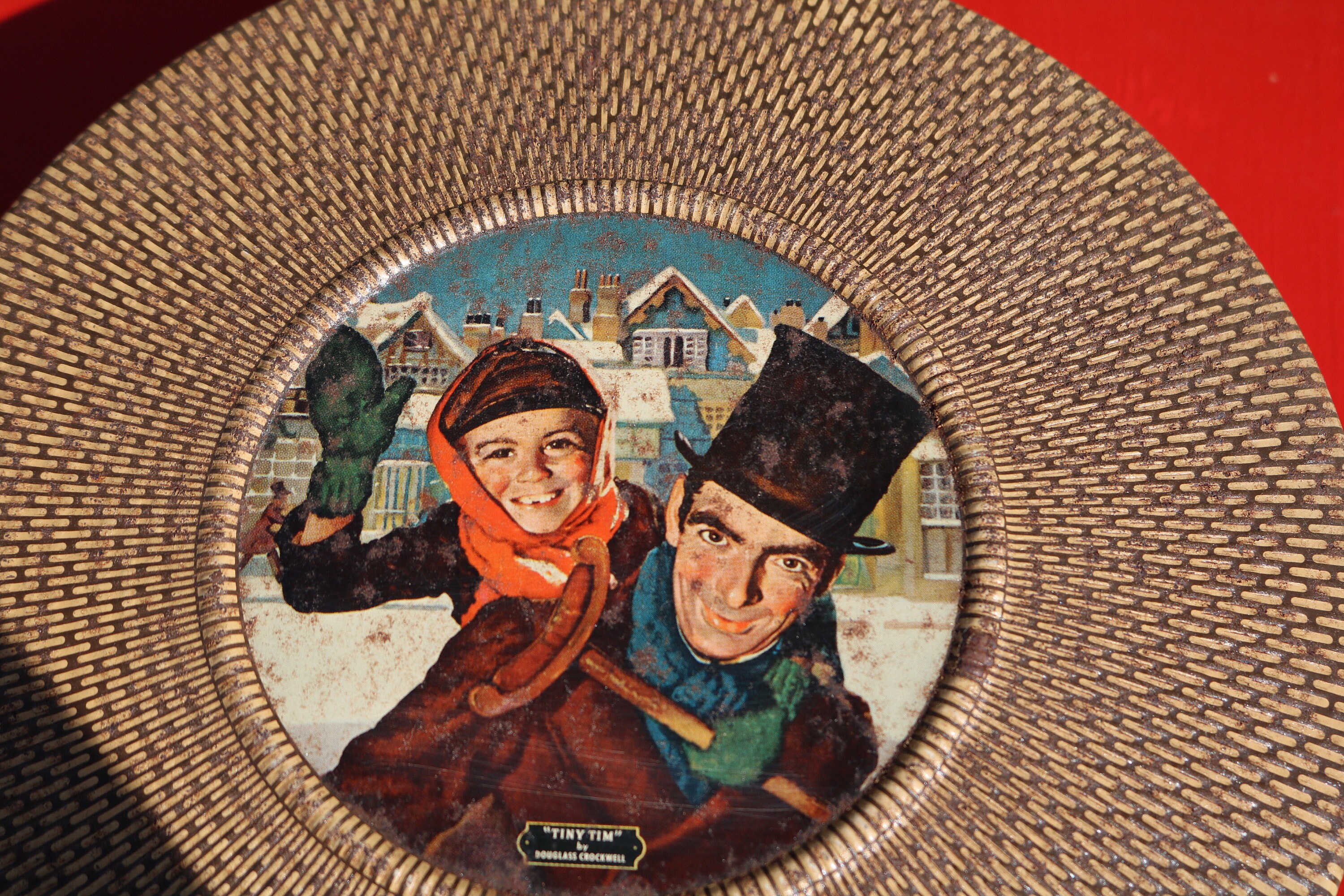 50s Christmas TINY TIM Vintage TIN Art by Douglas Crockwell Large