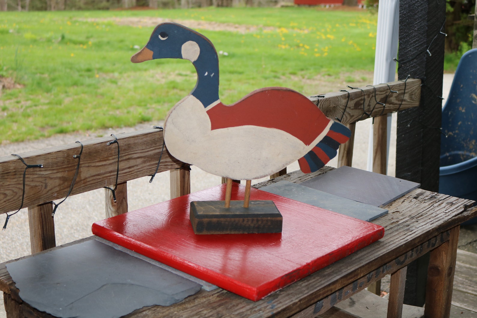 Primitivo madera tallada Mallard pato césped porche patio | Etsy