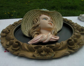 STUNNING  Michigan Composition & Lamp Co. Wall Plaque - Large size with Deep Colors and Exquisite Detail Retro Chalkware