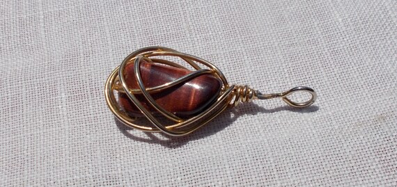 TIGERS EYE STONE Pendant 1970s Flower Power Jewel… - image 3