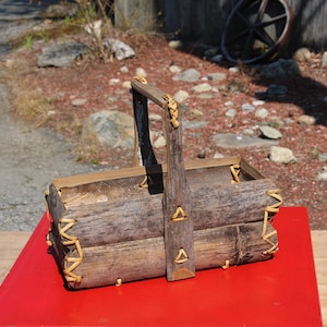 Primitive Hand Made Folk Art Centerpiece/Planter/Basket Raw Unfinished Wood and Reed Construction Great Country Decor 1950s 60s