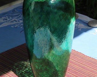 VASE vintage soufflé à la main, 25 cm de haut, vert émeraude, texture épaisse et épaisse