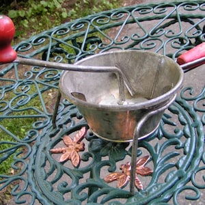40s Foley Kitchen Grater early Food Processor Red Wooden Handles Two Legged Grinder