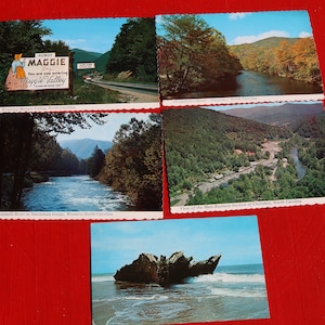 FIVE 60s North Carolina POSTCARDS Nantahola Gorge Maggie Valley Cherokee Smokey Mountains
