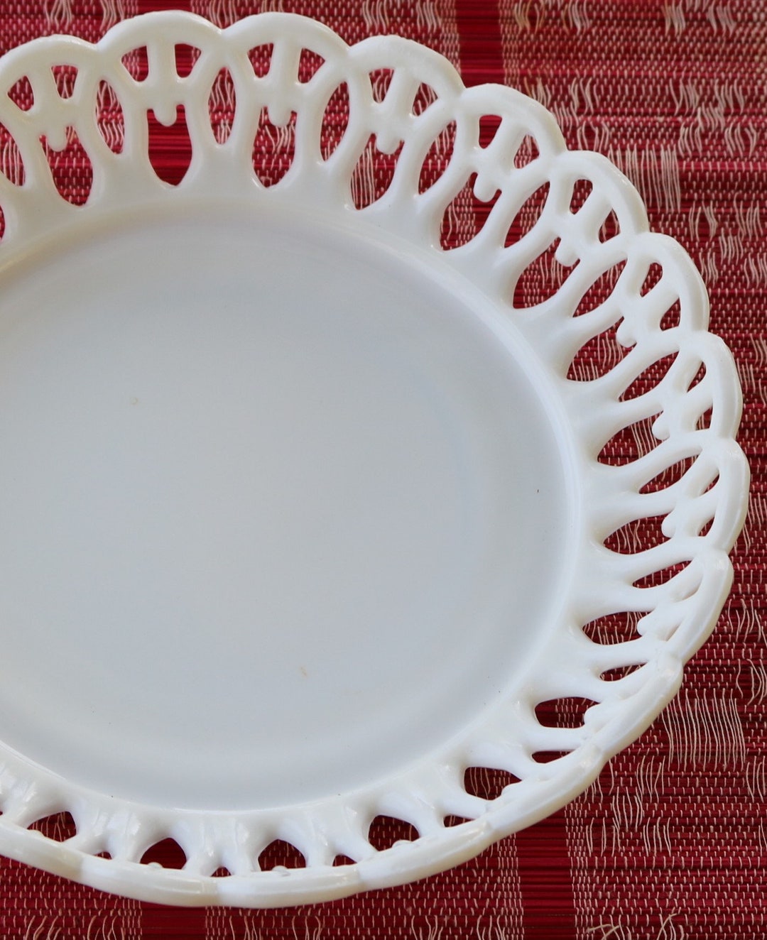 50s White MILK GLASS CENTERPIECE Bowl Dish Open Lace by L E Etsy