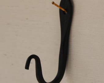 80s Black Wrought Iron HOOK Indoor or Outdoor Supply Renovator Hanger