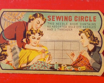 Vintage SEWING CIRCLE Needle Book Nickel Plated Gold Eye Needles Made in Occupied Japan Rust Proof Perfect Needles