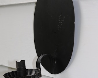 80s Sturbridge Museum WALL Candle SCONCE Primitive Black Tin for Repurpose Colonial