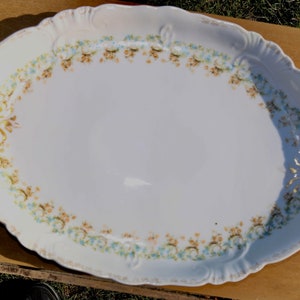 Antique French LIMOGES J Pouyat PLATTER  Large 1910&#39;s Blue and Pink Floral with Gold Leaf