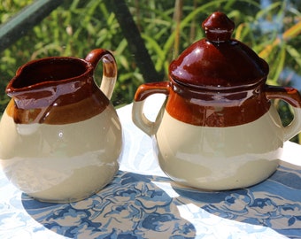 60s Three Color Crock Like SUGAR and CREAMER SET