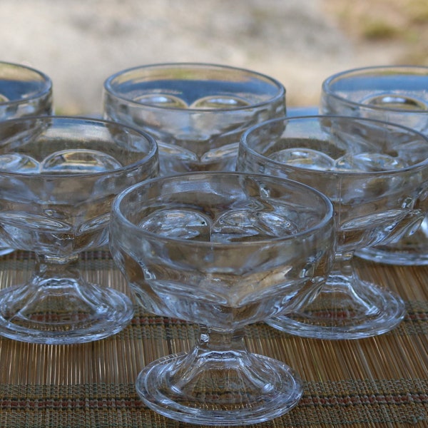 Set of EIGHT Federal Glass Pedestal Dessert BOWLS Ice Cream Shrimp Cocktail Clear 6-Sided