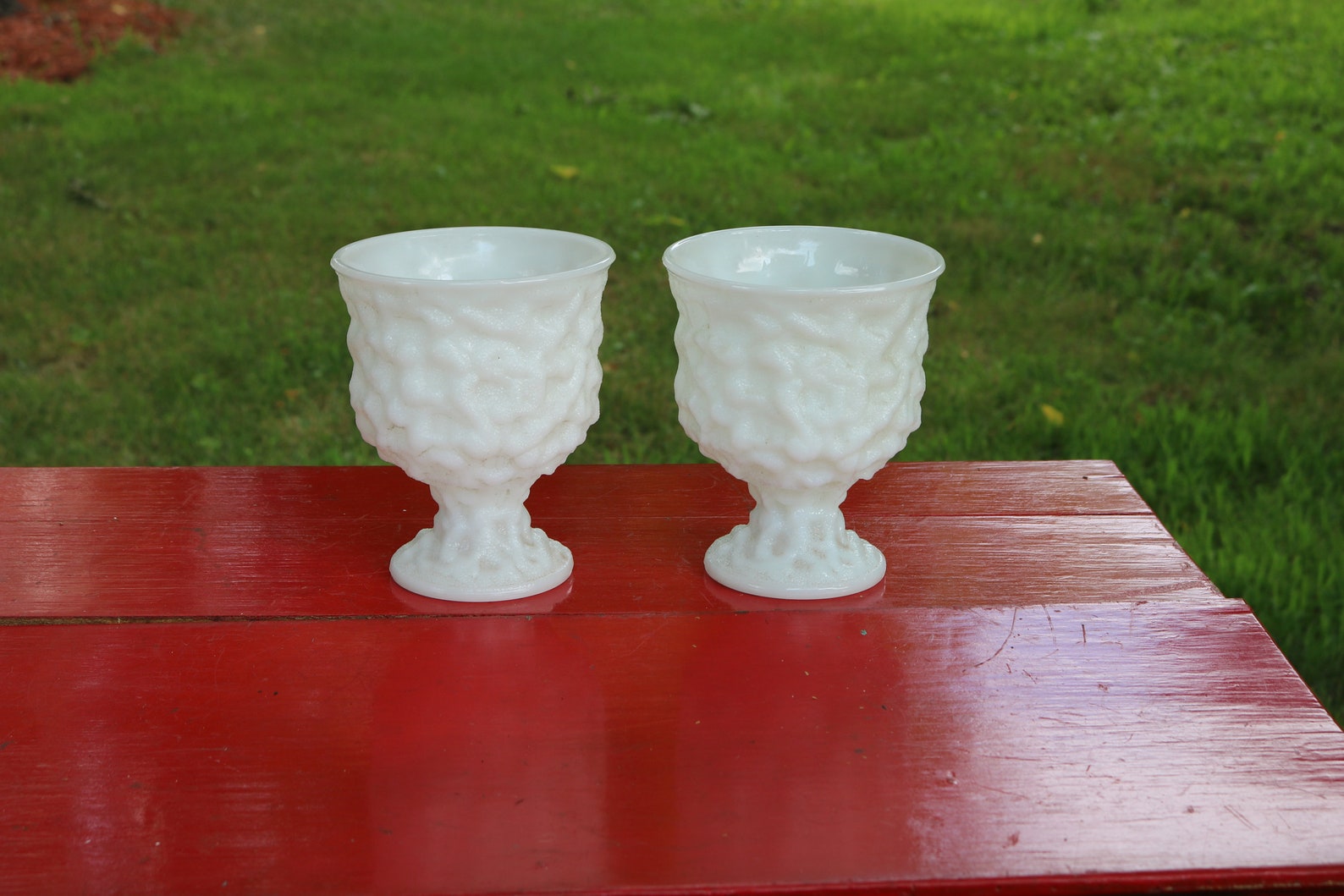 Set of CRINKLE Milk Glass Pedestal Vases Candy Dish Fruit Bowl Etsy
