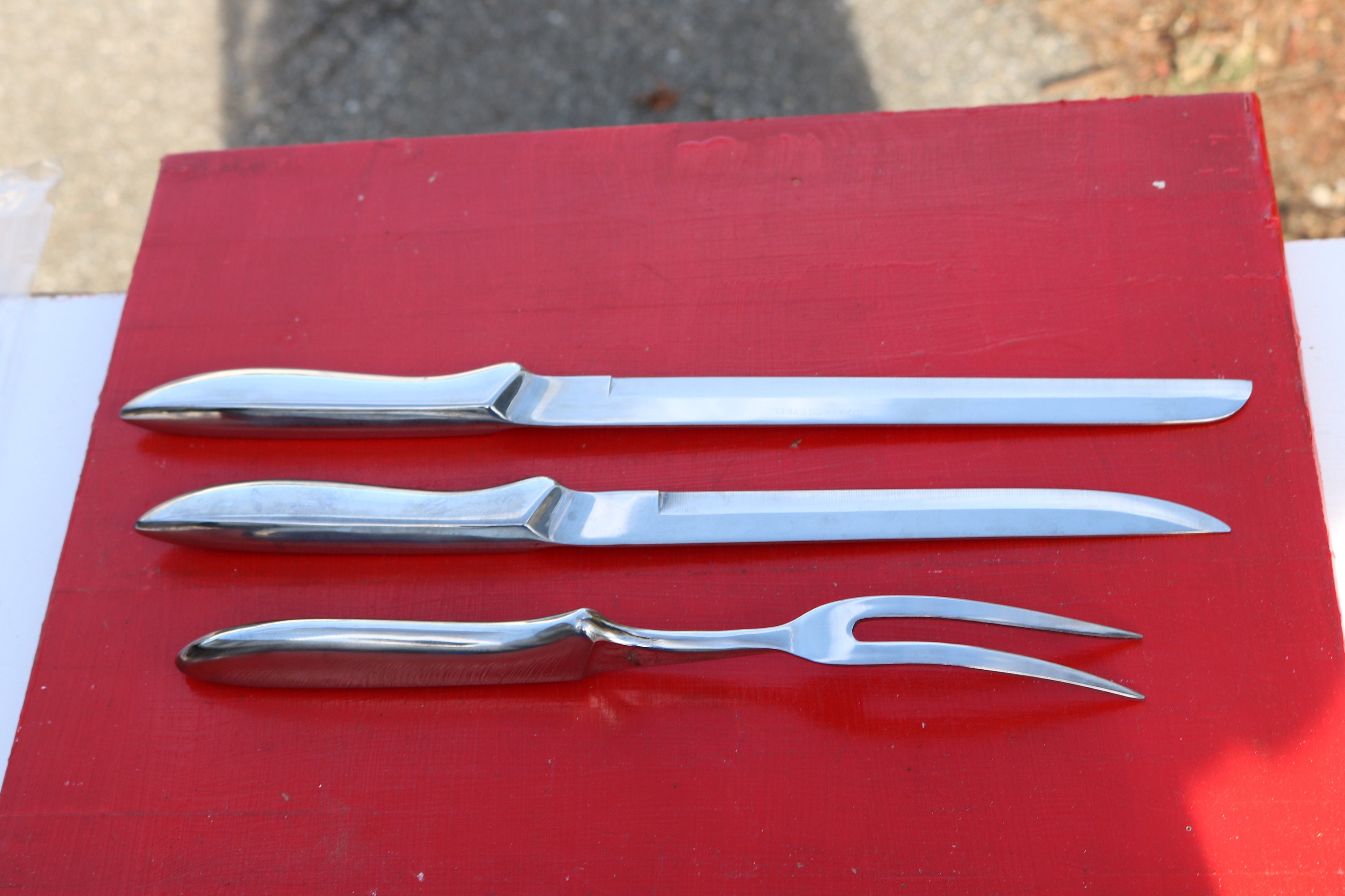 Vintage Hollow Ground Hollow Handle Three Piece Carving Set