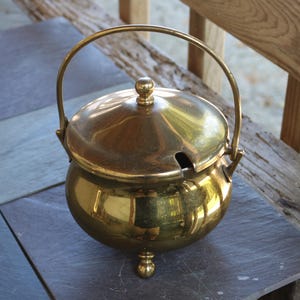 MCM Solid Brass Fireplace Fire Pit SMUDGE POT Handle and Lidded
