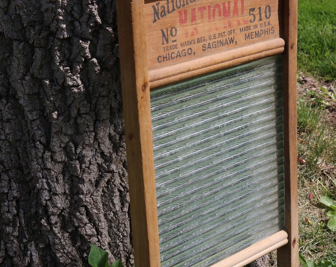 Wood and Ribbed Glass WASHBOARD by National Washboard Co. 510 Chicago
