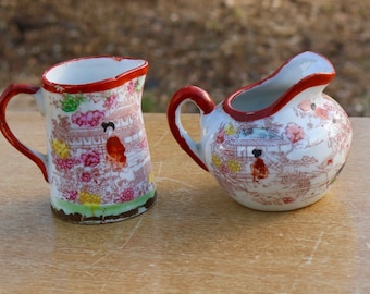 Crema de porcelana japonesa y pequeño patrón de té Geisha de jarra marcado Hecho en Japón Comedor Sirviendo decoración del hogar