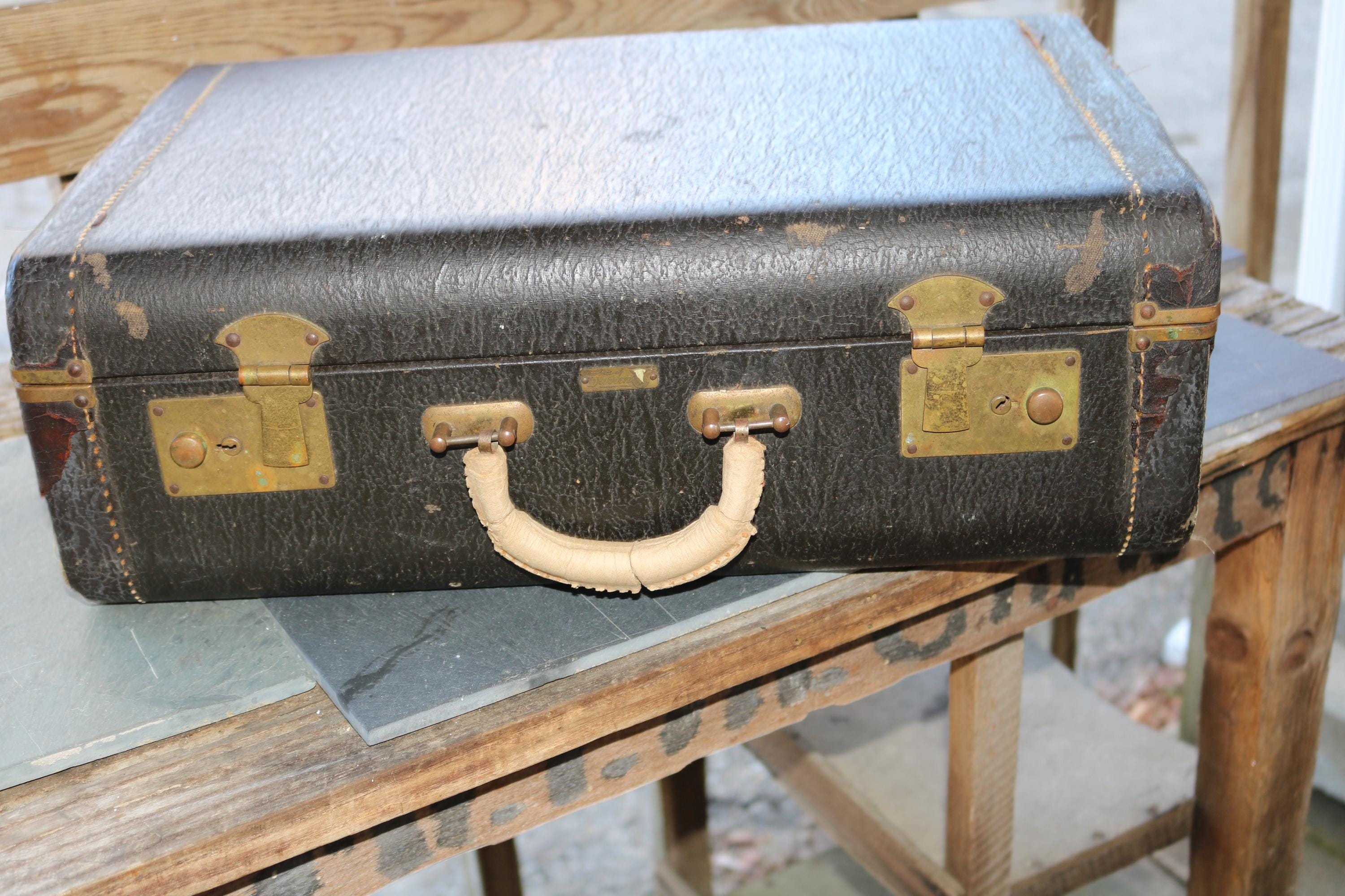 DISTRESSED Dark Brown Leather SUITCASE by Product of Warren