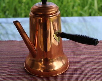 Cafetière Coppercraft années 50, théière, poignée latérale en bois noir, cuivre sur aluminium, touches de laiton