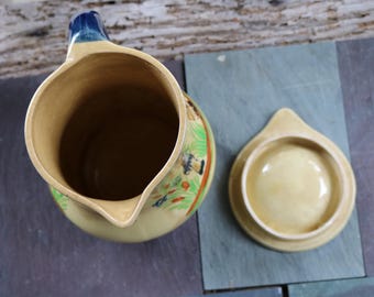 40年代の日本製陶器製ピッチャー（蓋付き）フォークアート、カップ7個