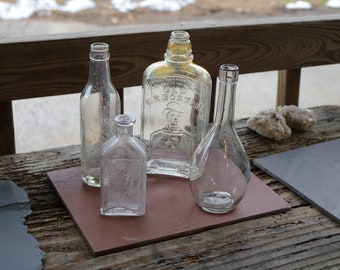 Collection of VERY INTERESTING Old BOTTLES Old Mr Boston A S Hinds Central Village Conn U L A France and Hand Blown Oval Bottom