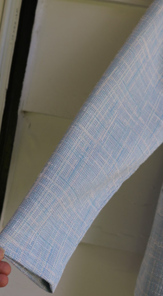 M Medium 70s Faux Linen Suit Blue and White Wash … - image 3
