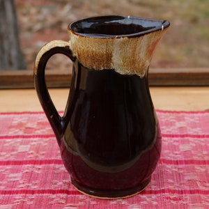 60s ROSEVILLE Pottery Quart Sized PITCHER Drip Glaze Dark Brown