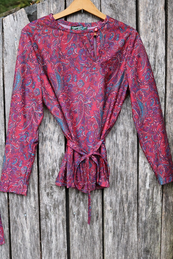 70s Burgundy Paisley Print Tunic and Skirt by Sher