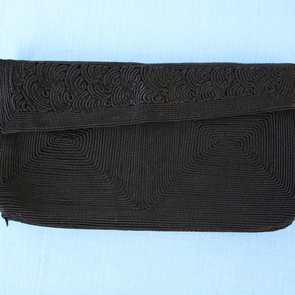 40s Art Deco Classic Black Evening Clutch Purse by Garay in need of Repair