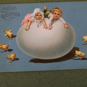 Set di Tre AUGURI DI PASQUA Cartoline Cartoline Bambini Animali