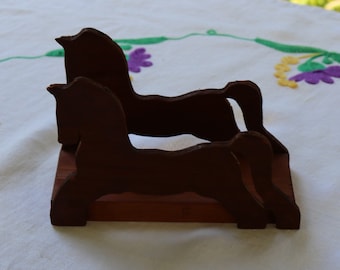 70s Handmade Folk Art HORSE NAPKIN HOLDER Wooden